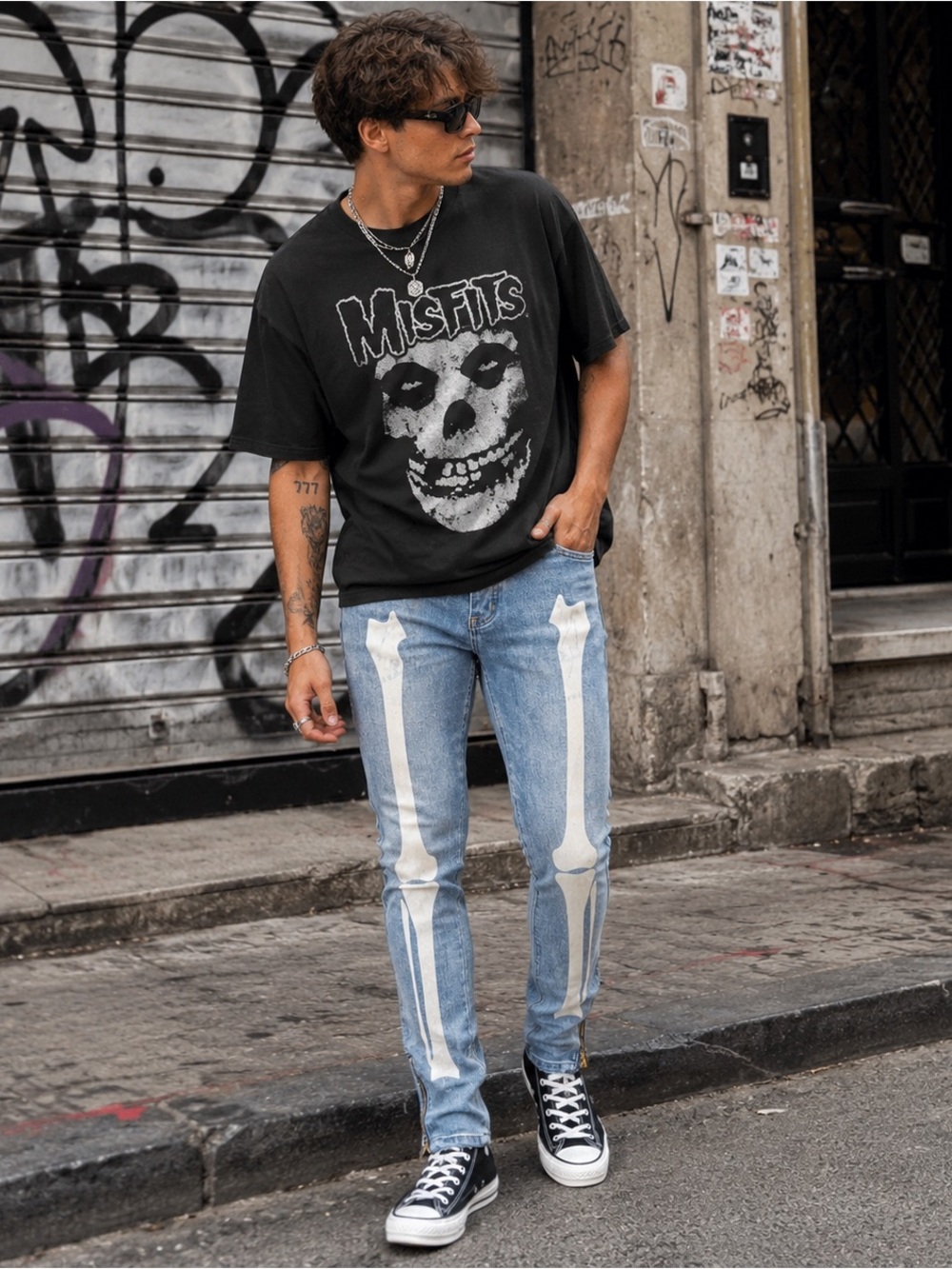 boohooMAN Skeleton Bone Print Skinny Jeans Size 30 Goth Punk Streetwear Y2K